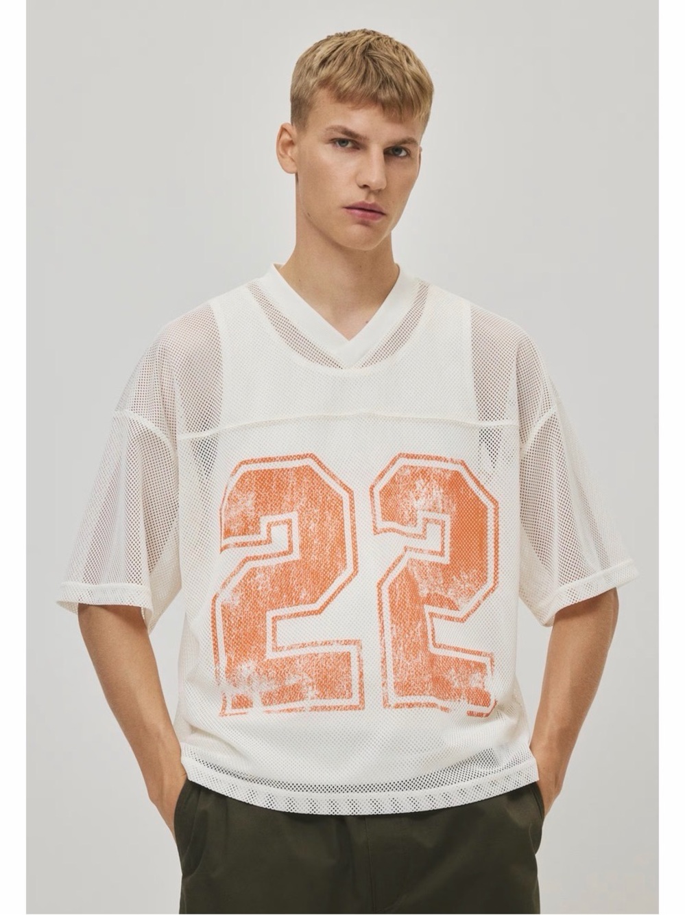 Men's White Mesh Jersey with Orange '22' Print